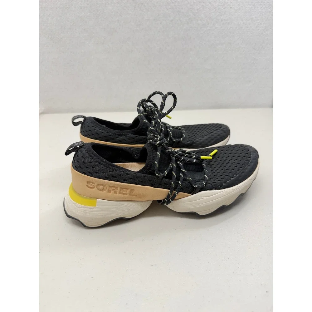 Sorel Kinetic Impact Lace Sneakers Black Tan Neon Yellow 7.5